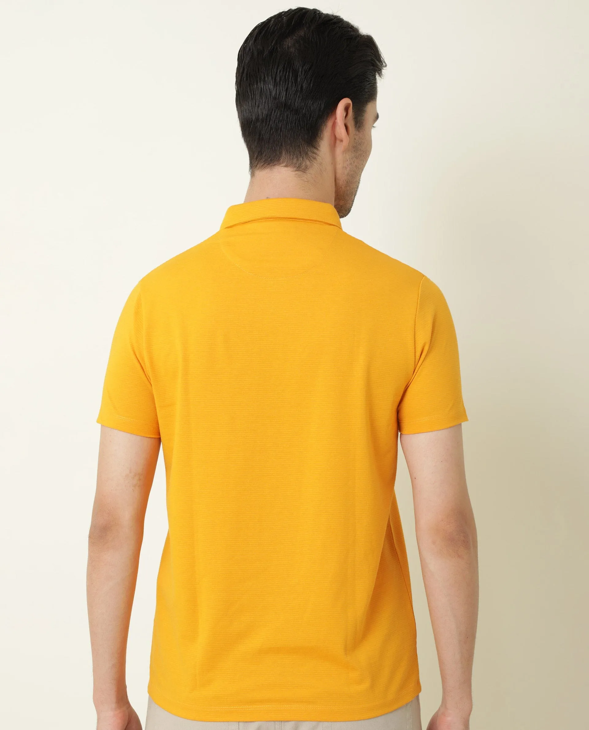 Rare Rabbit Men's Sailor Yellow Solid Cotton Fabric Collared Neck Half-Sleeve Polo T-Shirt