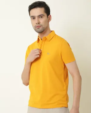 Rare Rabbit Men's Sailor Yellow Solid Cotton Fabric Collared Neck Half-Sleeve Polo T-Shirt