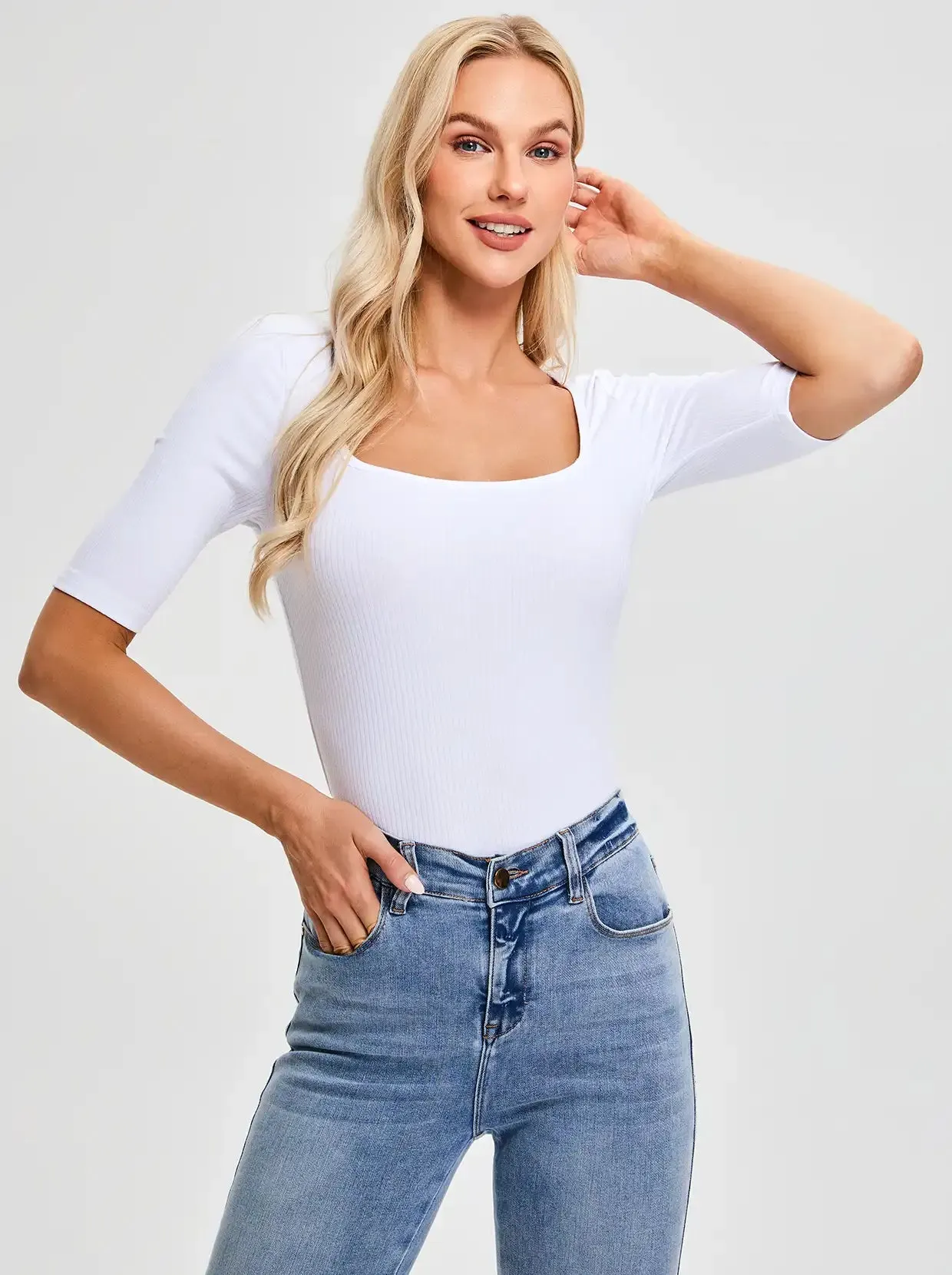 Square Collar Half-sleeve Tops for Women