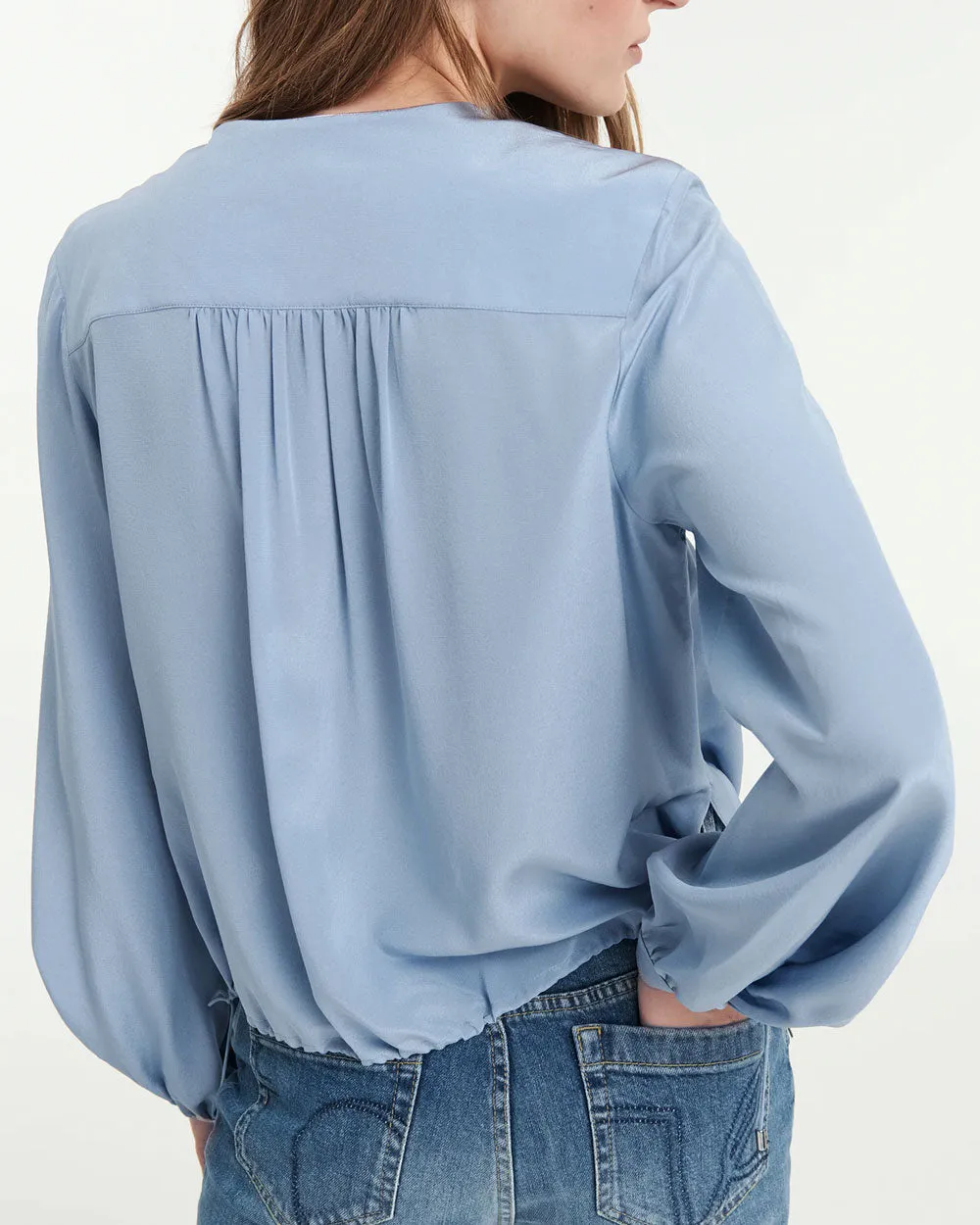 Steel Blue Drawstring Fluid Volumes Blouse