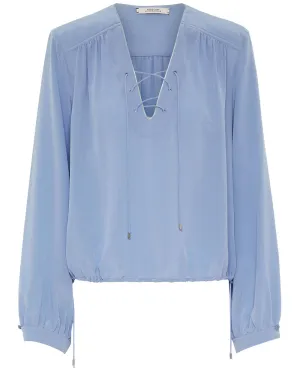 Steel Blue Drawstring Fluid Volumes Blouse