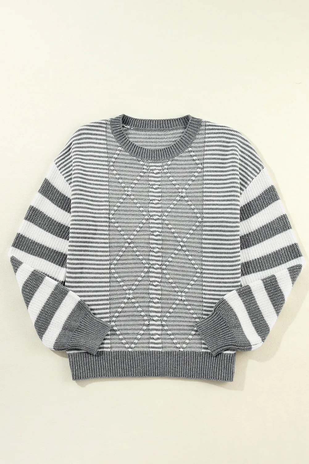 Stripe Texture Ribbed Trim Sweater