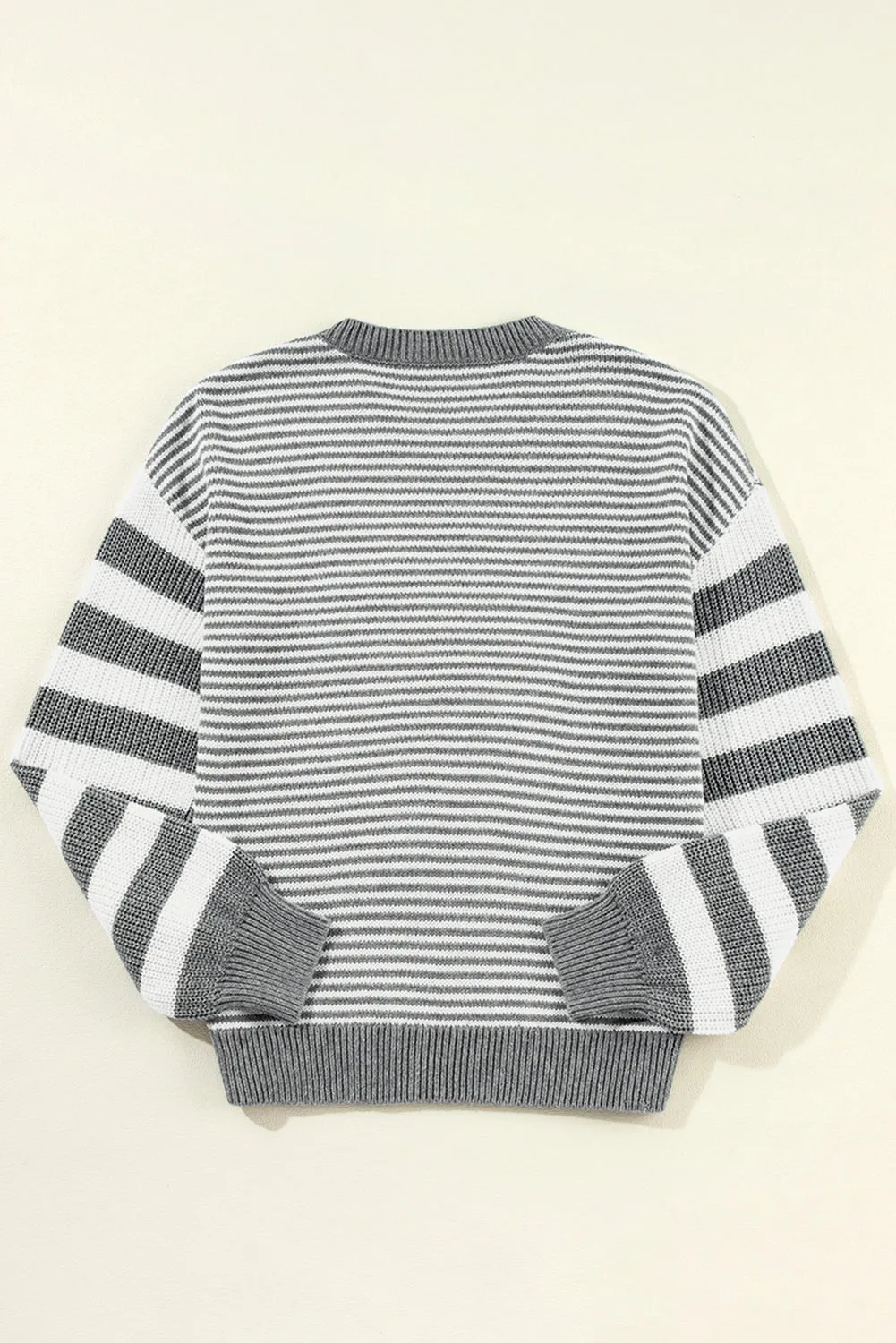 Stripe Texture Ribbed Trim Sweater