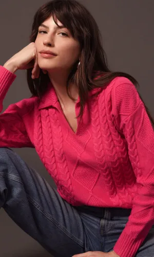 Thea Polo Cable Knit Sweater