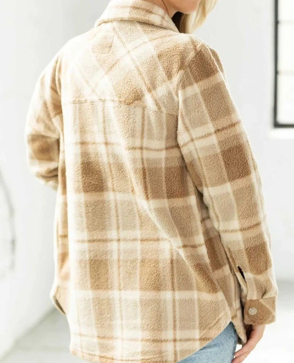 Tullis Plaid Cream Tan Shacket
