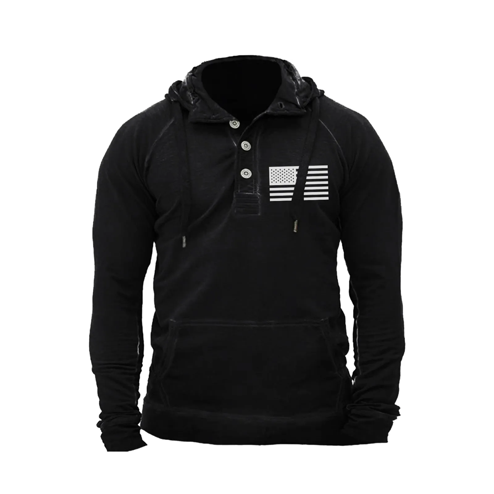 USA FLAG BUTTON  RAGLAN GRAPHIC POCKET HOODIE