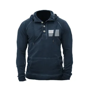 USA FLAG BUTTON  RAGLAN GRAPHIC POCKET HOODIE