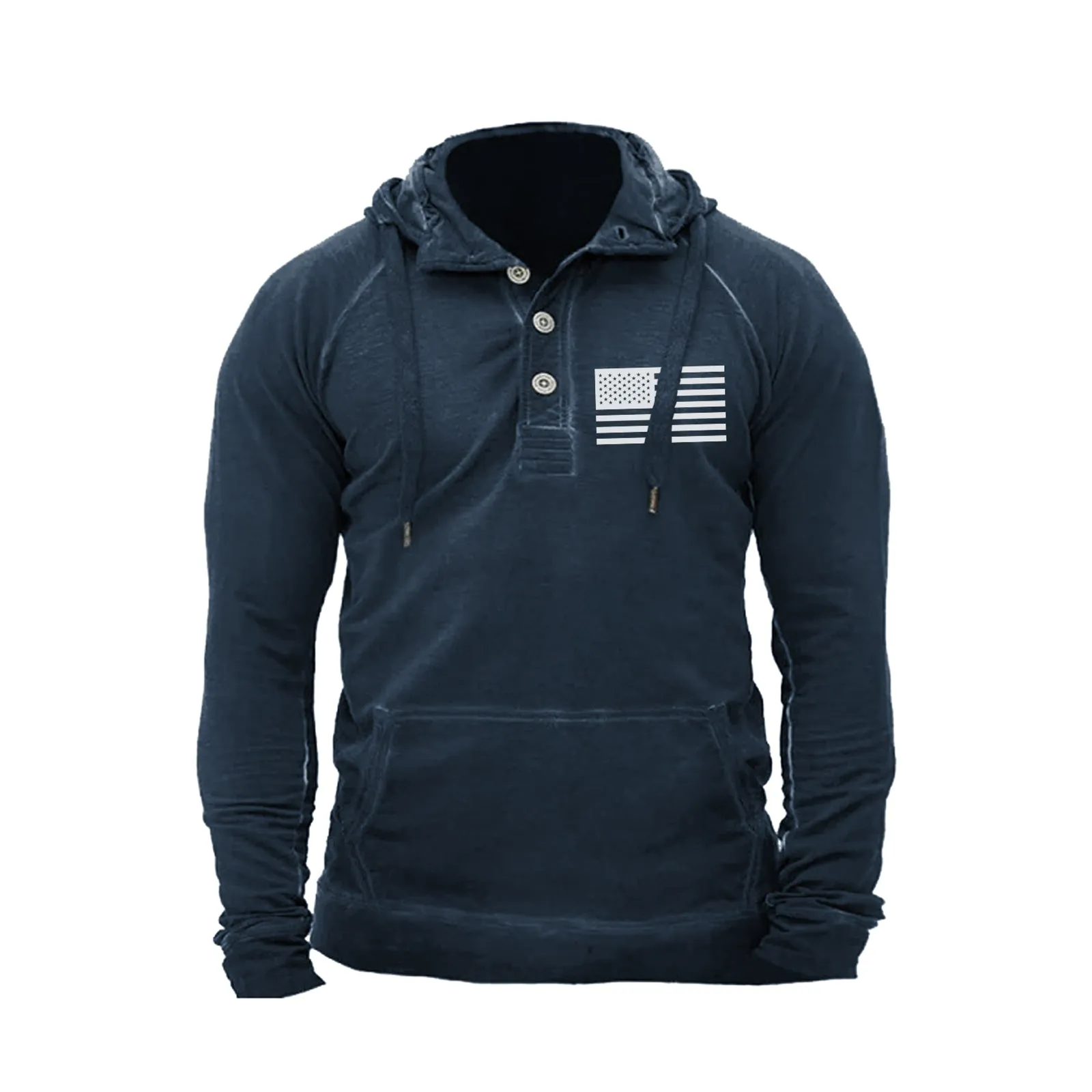 USA FLAG BUTTON  RAGLAN GRAPHIC POCKET HOODIE