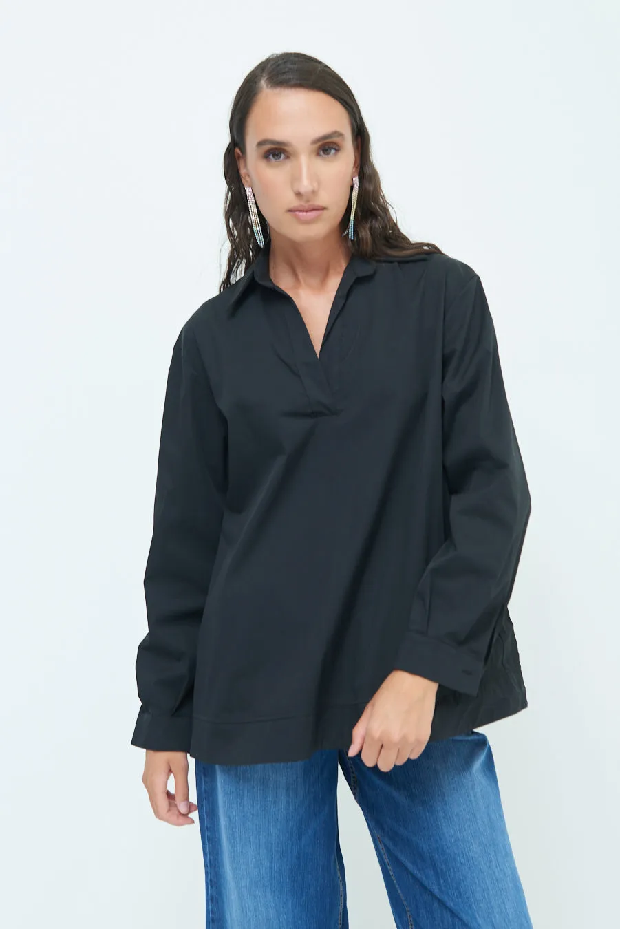 V-neck relaxed popover shirt wholesale