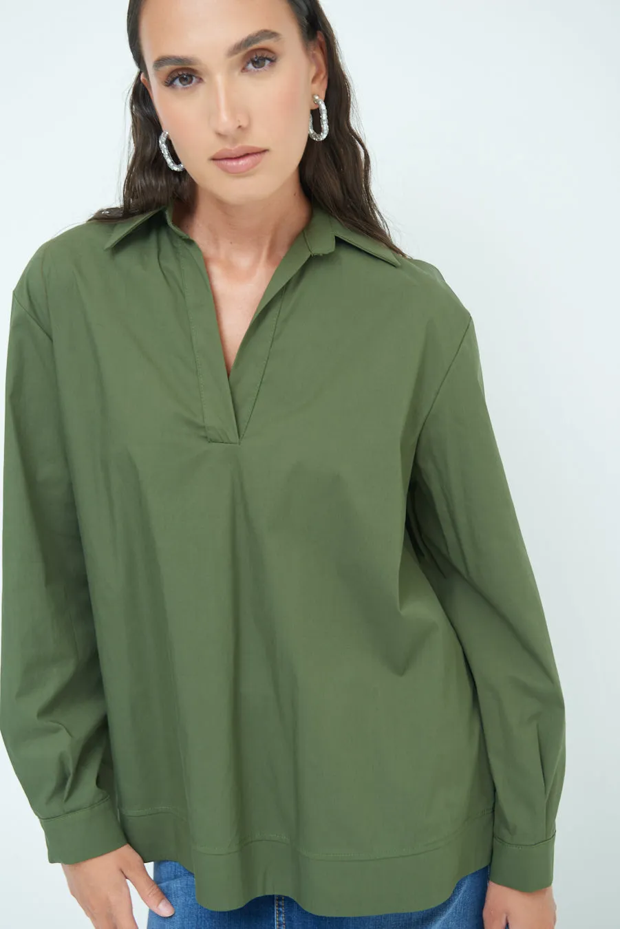 V-neck relaxed popover shirt wholesale