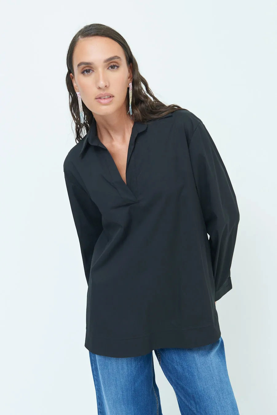V-neck relaxed popover shirt wholesale