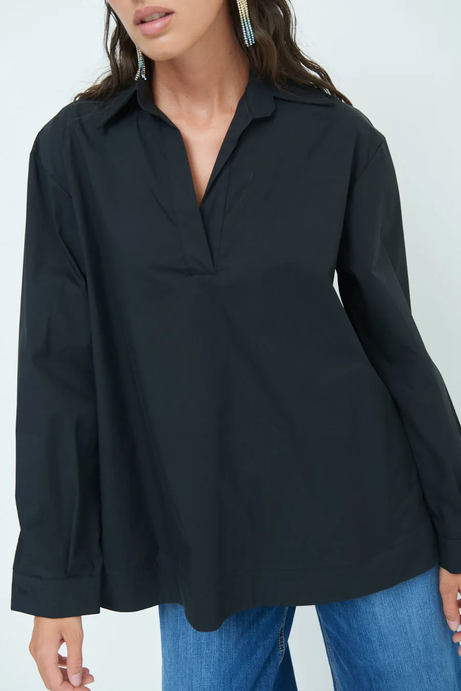 V-neck relaxed popover shirt wholesale