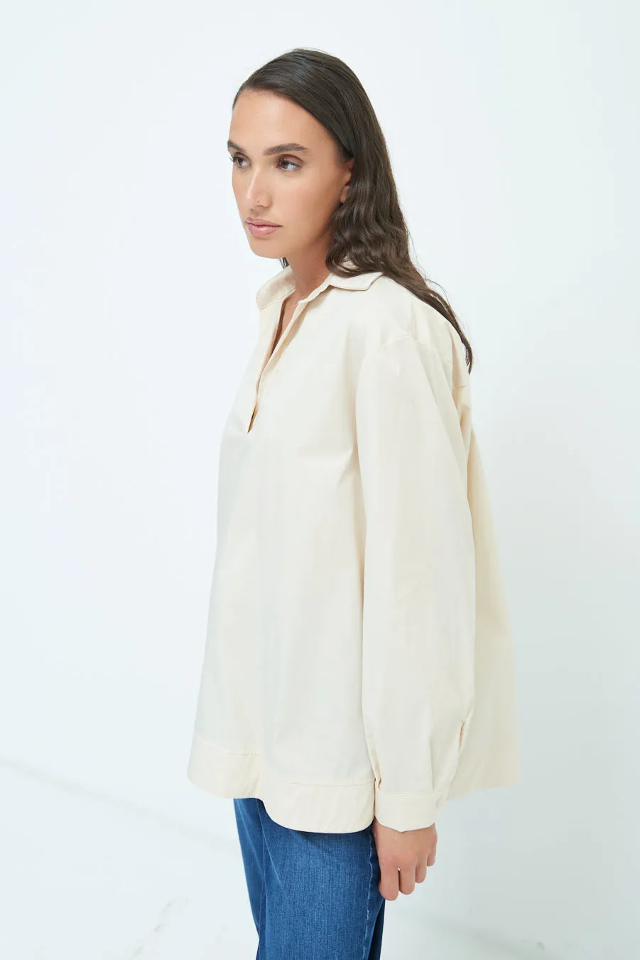 V-neck relaxed popover shirt wholesale