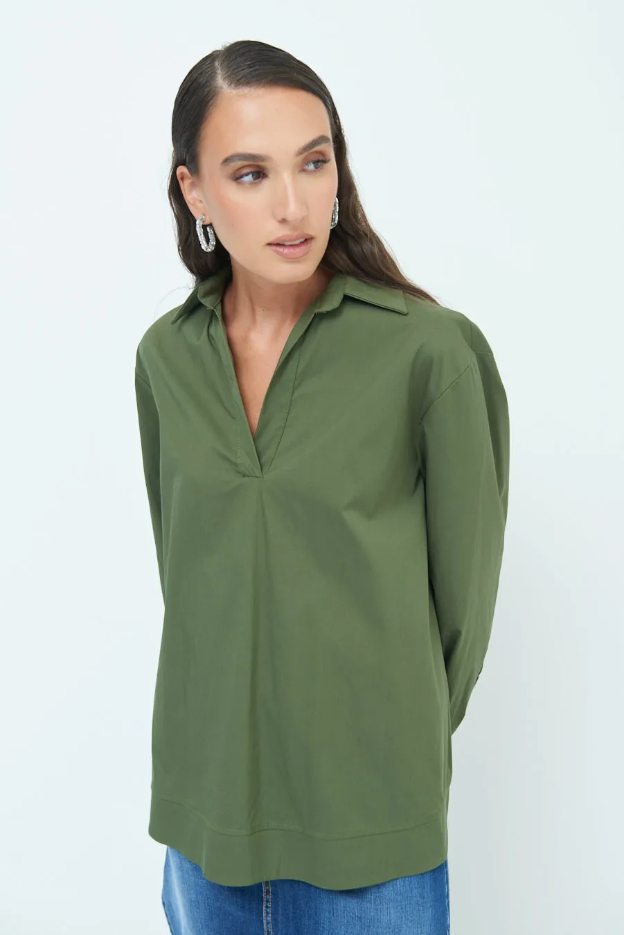 V-neck relaxed popover shirt wholesale