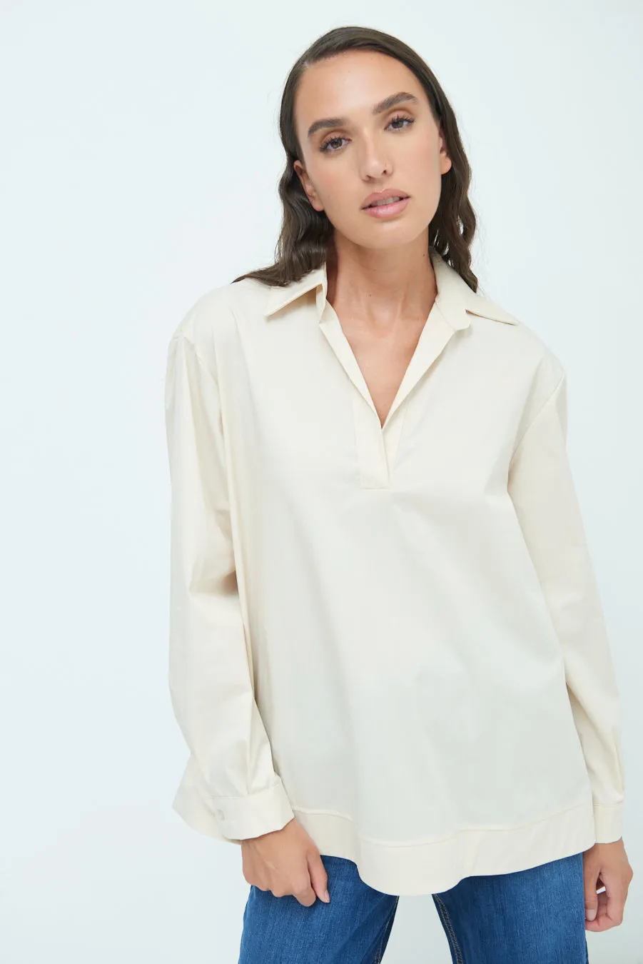 V-neck relaxed popover shirt wholesale