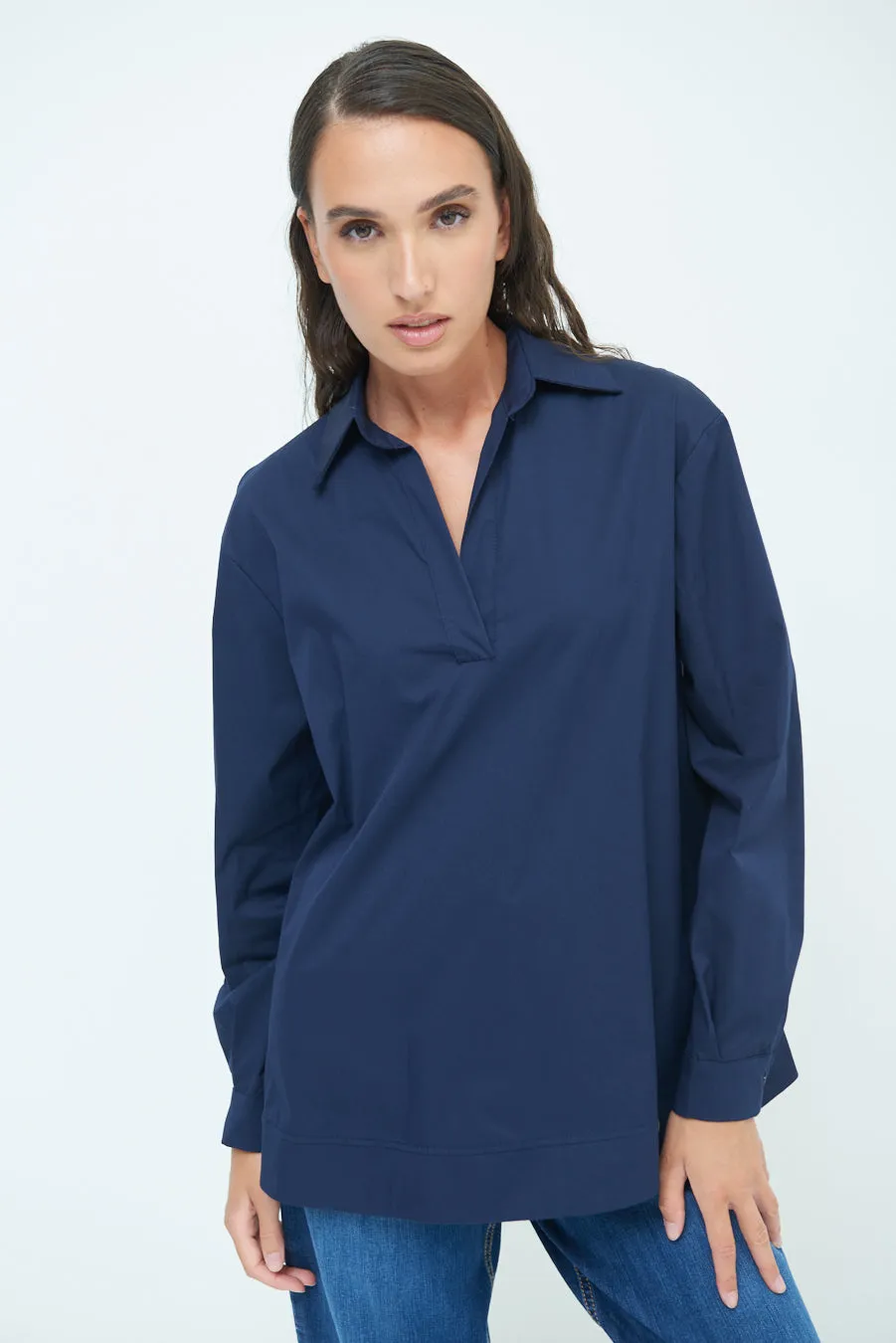 V-neck relaxed popover shirt wholesale