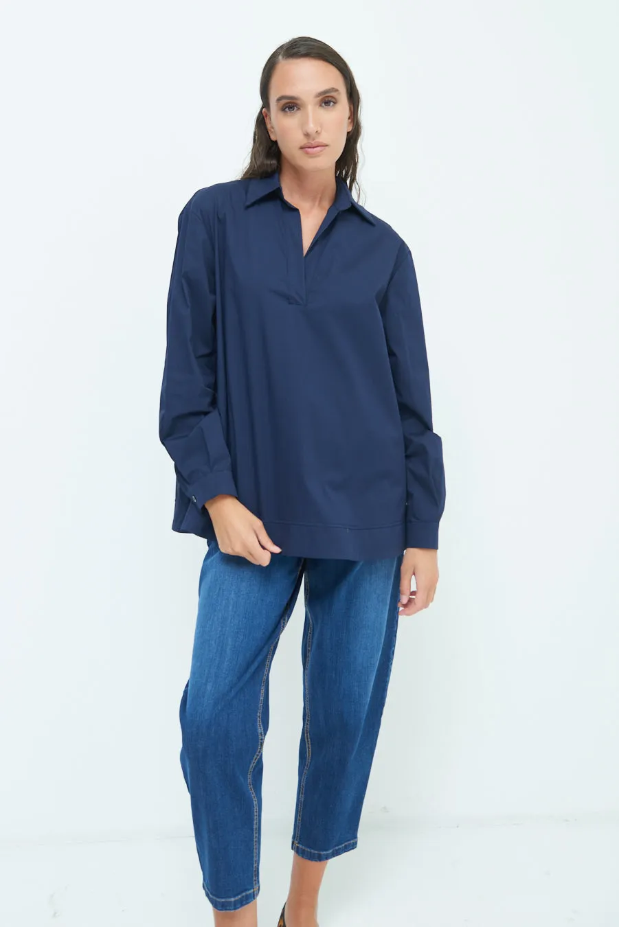 V-neck relaxed popover shirt wholesale