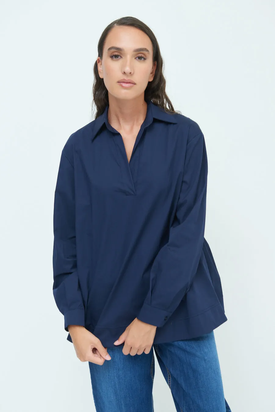 V-neck relaxed popover shirt wholesale
