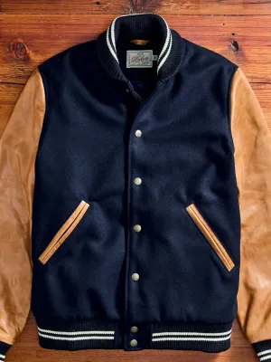 Varsity Jacket in Navy/Rust