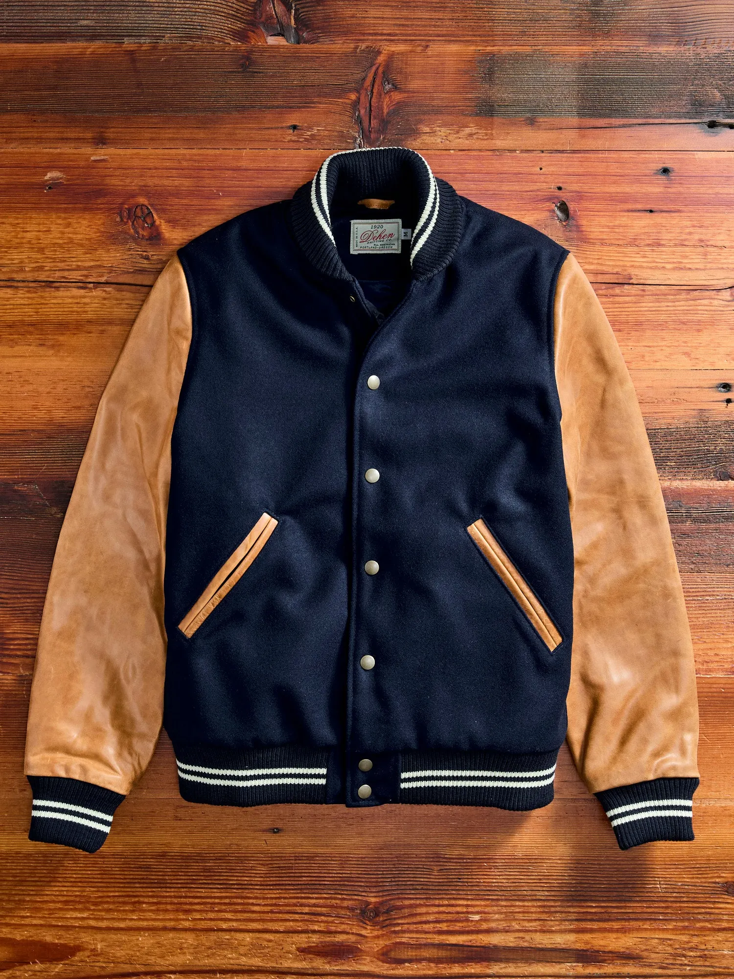 Varsity Jacket in Navy/Rust