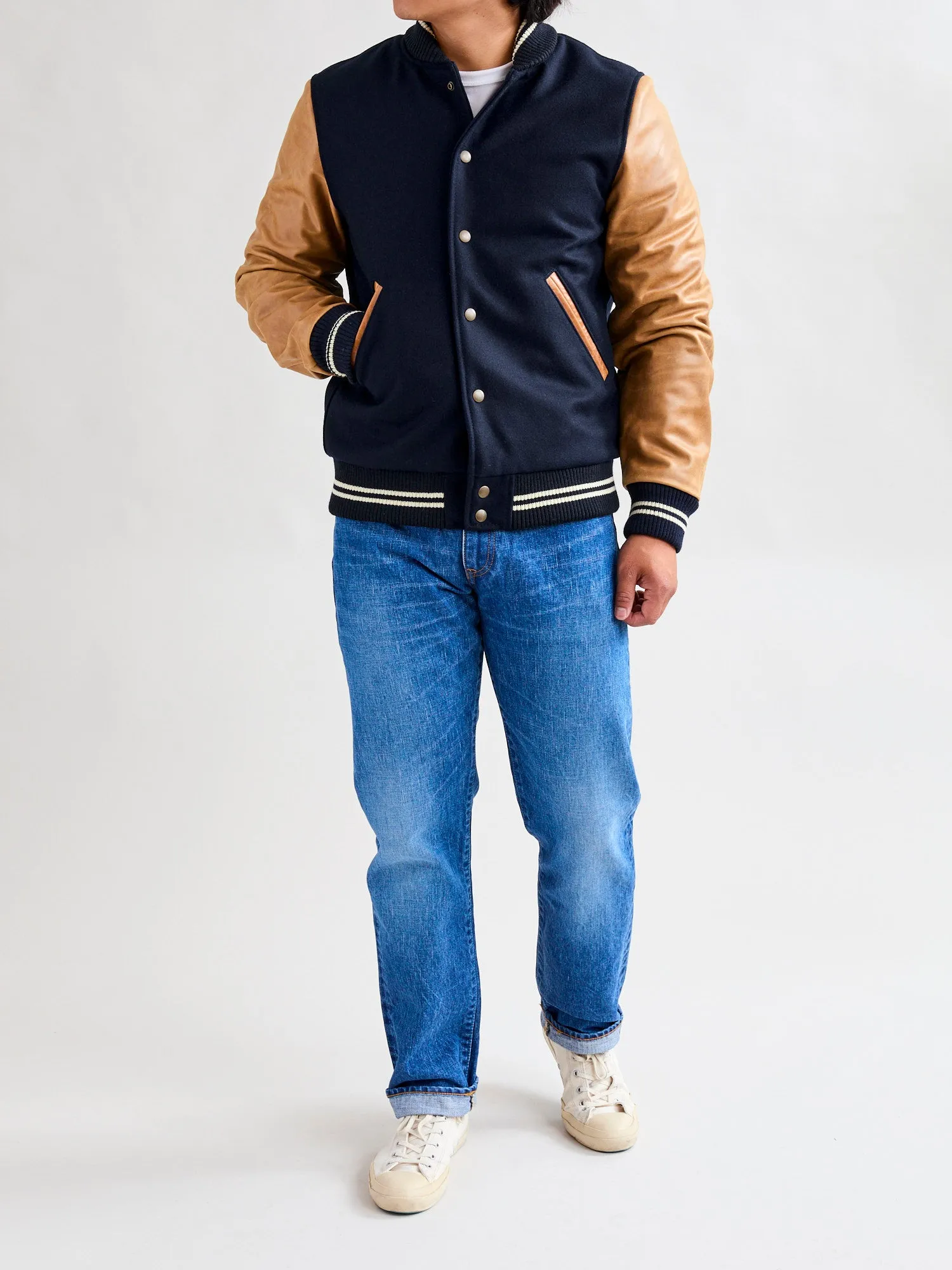 Varsity Jacket in Navy/Rust