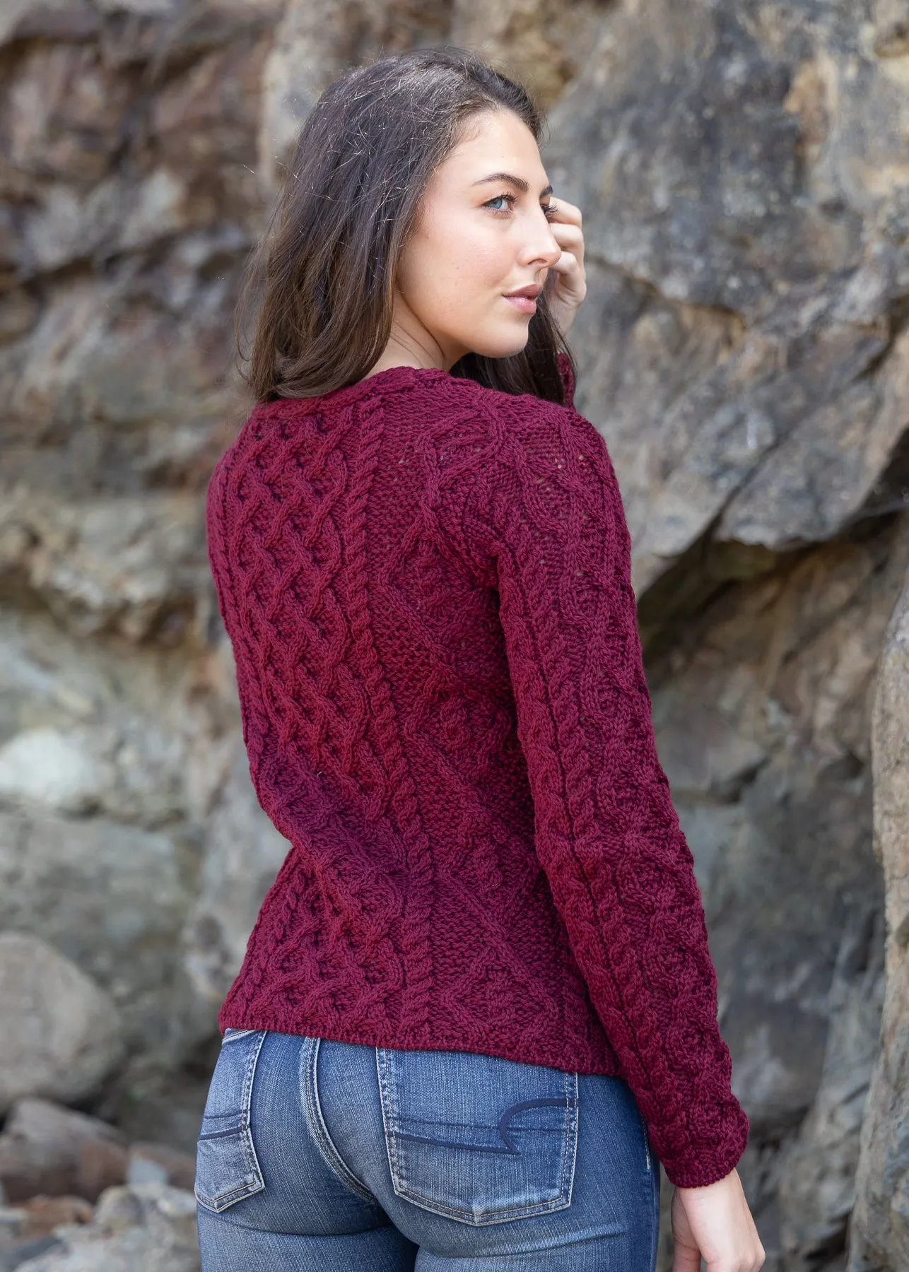 Women's Lambay Aran Sweater | Claret