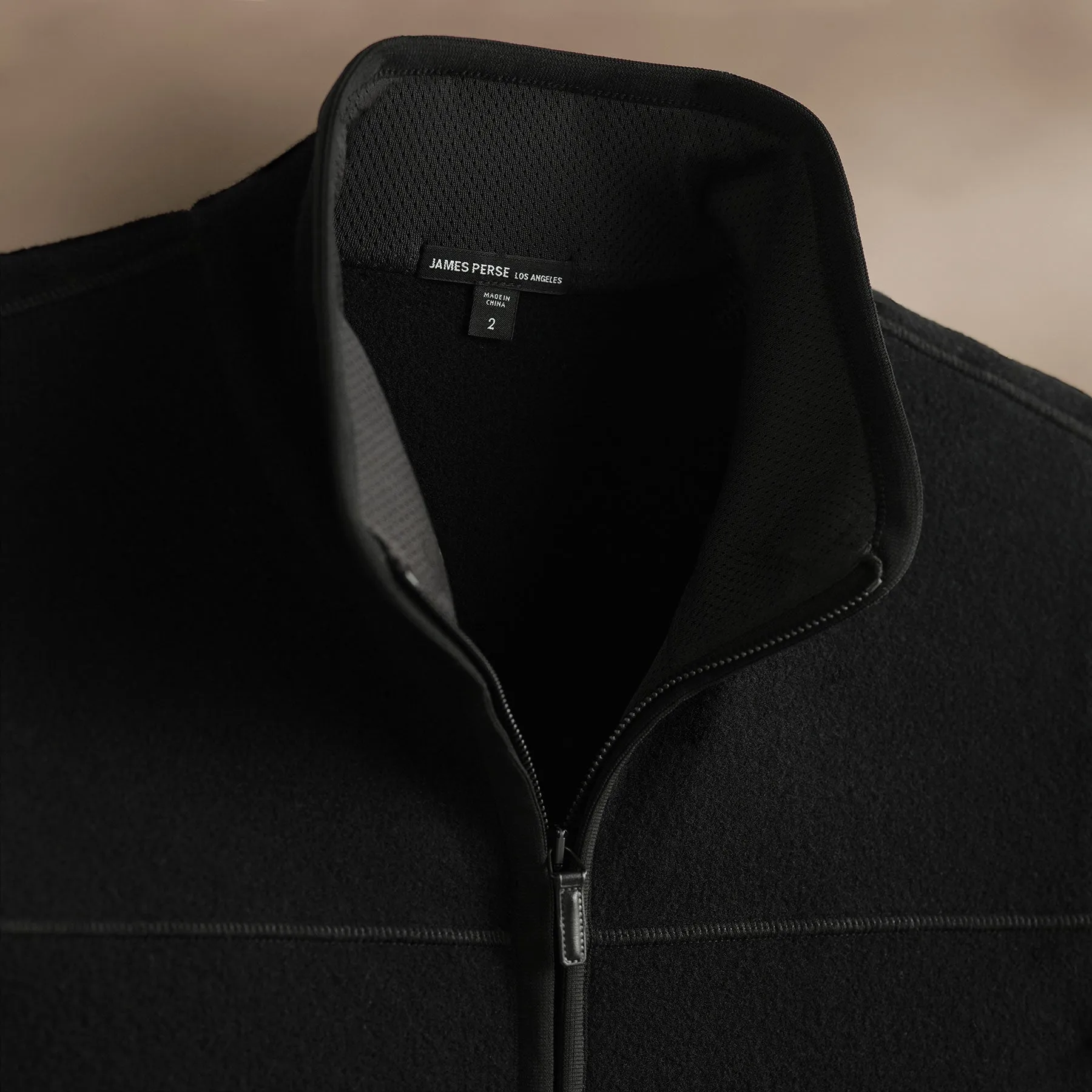 Wool Jersey Zip Front Funnel Neck - Black/Black