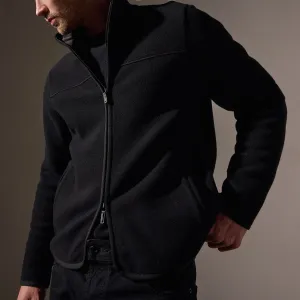 Wool Jersey Zip Front Funnel Neck - Black/Black