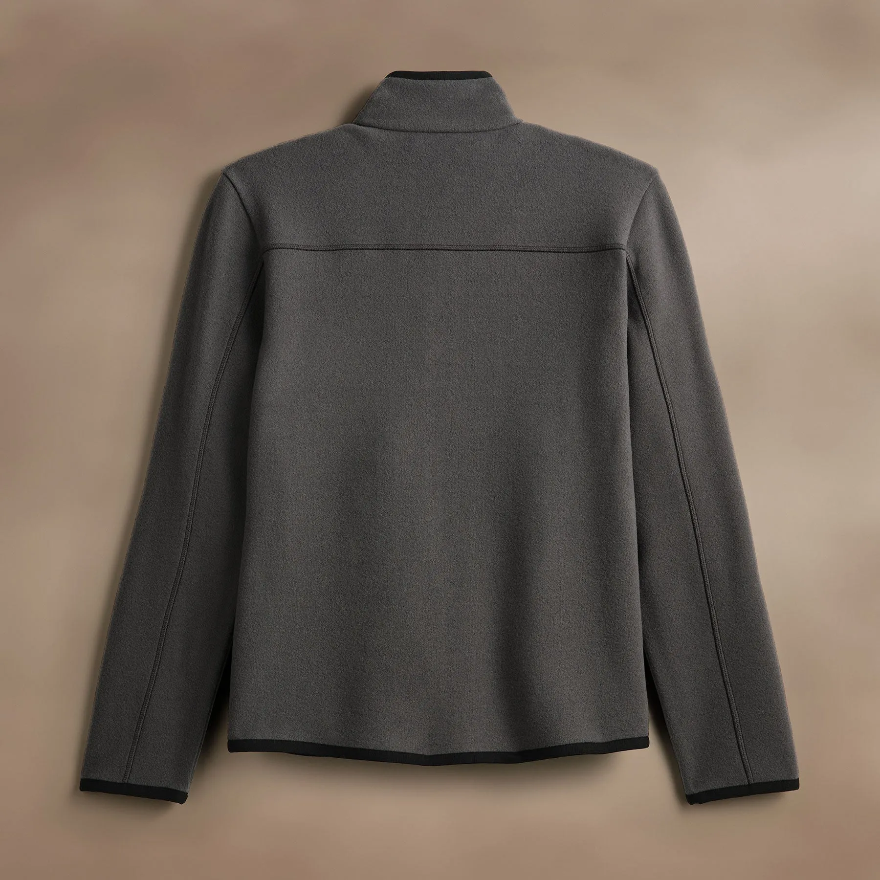 Wool Jersey Zip Front Funnel Neck - Mid Grey/Black