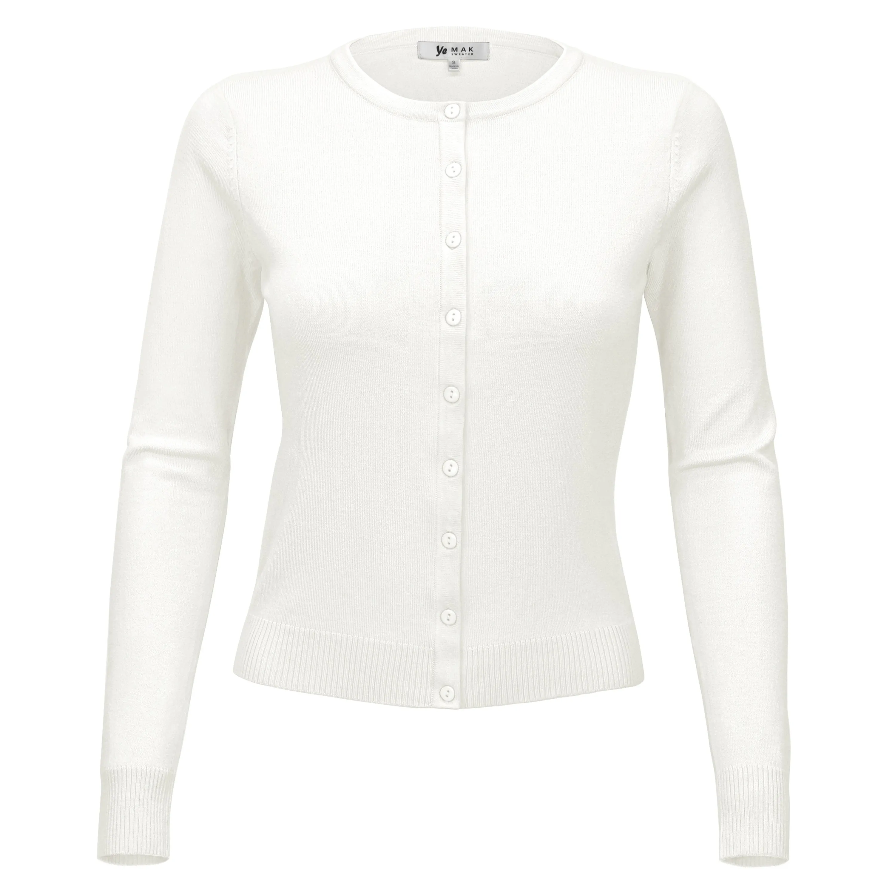 YEMAK Women's Crewneck Long Sleeve Button Down Casual Cardigan Sweater MK0179